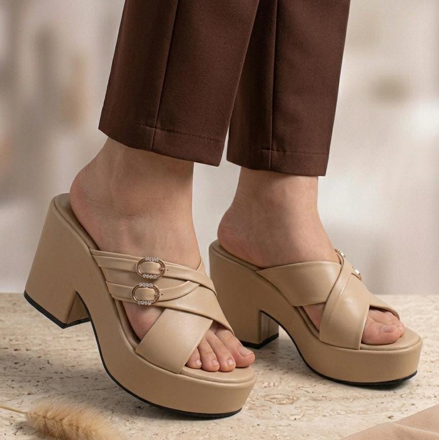 Urban ease criss cross embellished block mules 3087