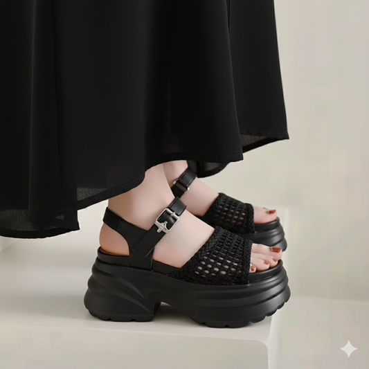 Open toe thick cushioned platform breathable sandals