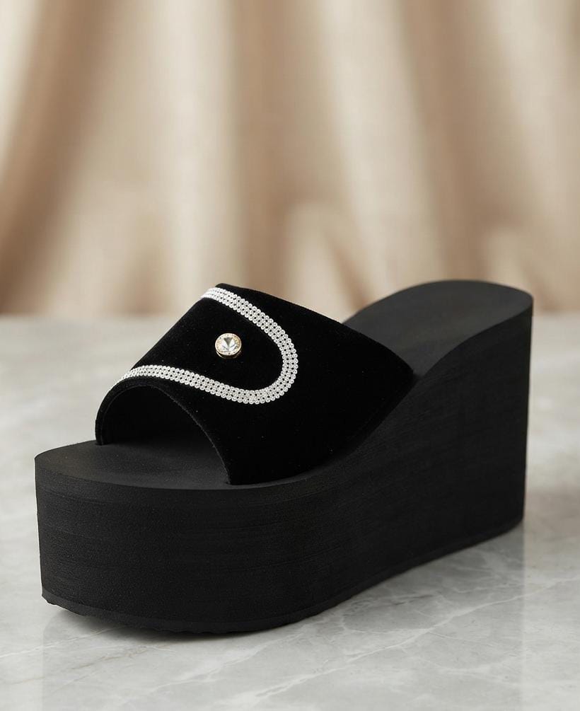 Starlight crystal velvet sparkle high platform wedges slides 3088
