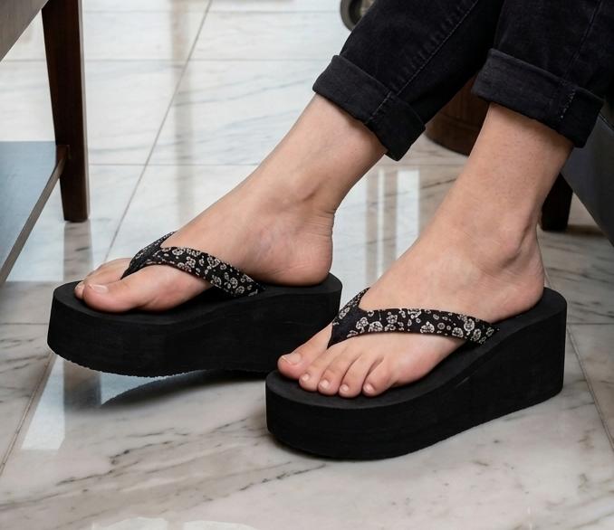 Monochrome wedge flipflop casual printed straps 2.5 inches slipper 3060