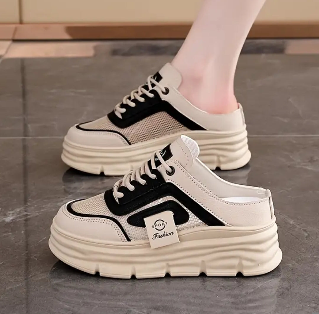 Round toe comfortable chunky half shoes for women 2998