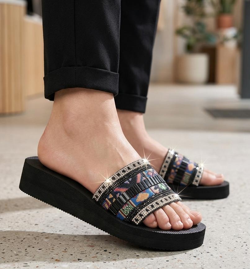 China sole light weight Rhinestones geometric vibe embellished straps slides 3064
