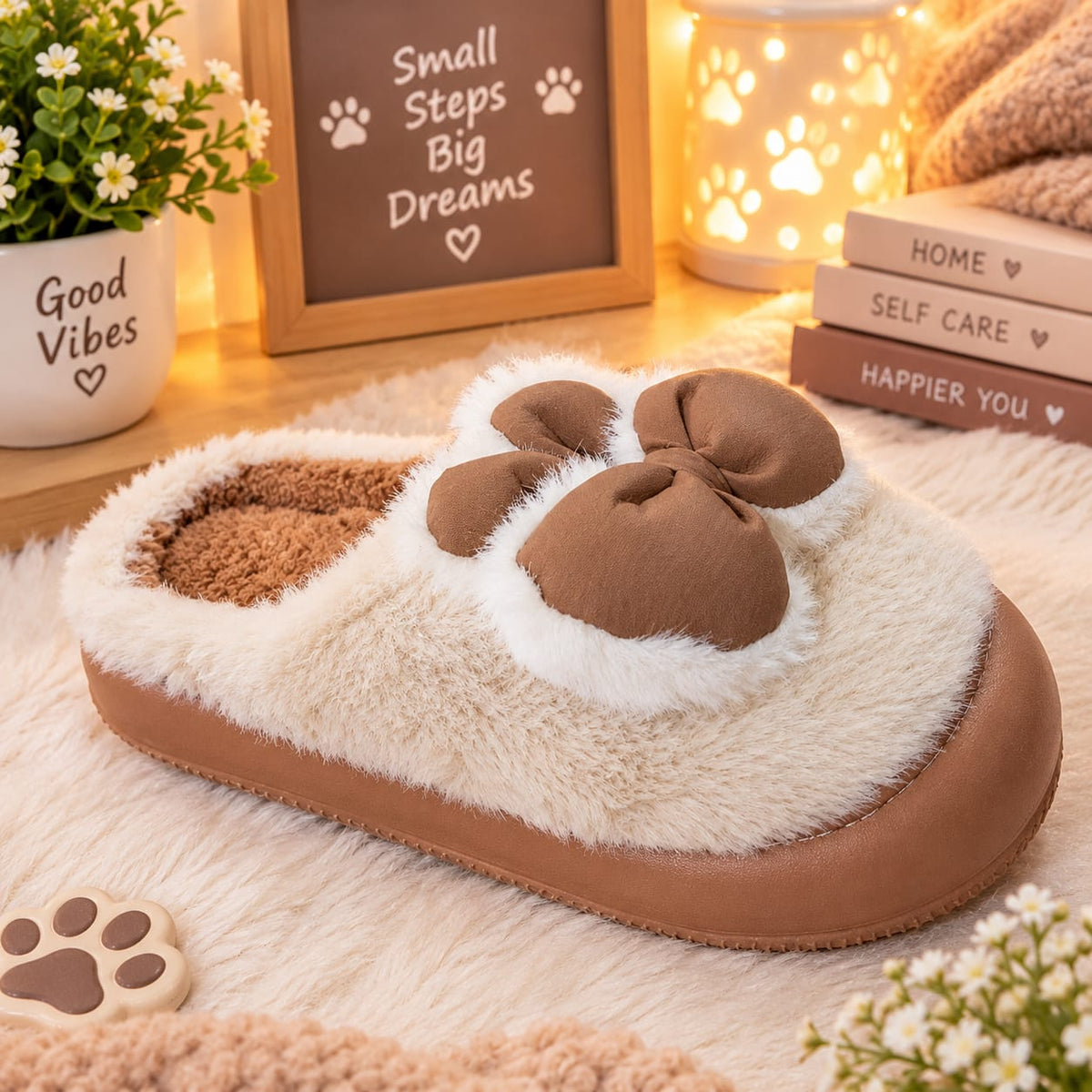 Fluffy cute rabbit bow warm fur shoes for winter 3103