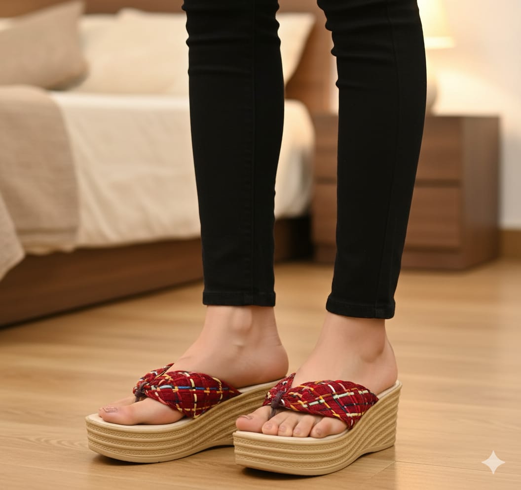 Wooden style fancy fabric upper 2.75 inches slipper