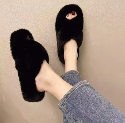 Korean style seasonal fur slippers for women indoor outdoor use warm 3005