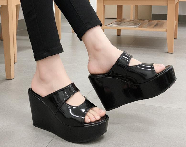 Fish mouth thick sole high heel 4.5 inches slipper