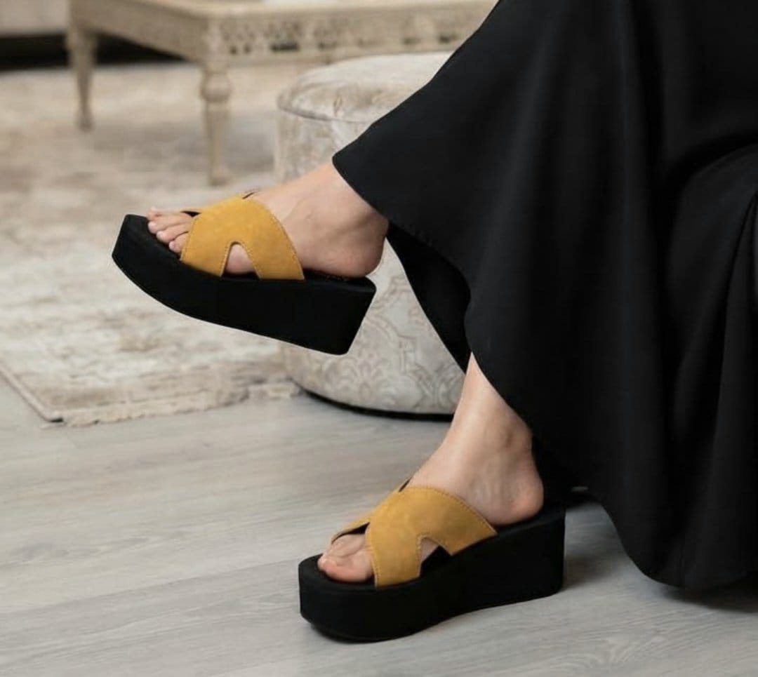 Casual elegance suede style wedge mules slippers 3093