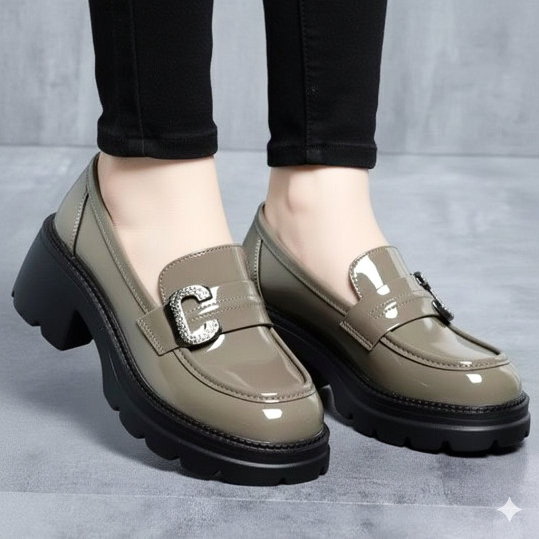 Mid heel chunky slip on versatile loafers deep mouth 2994