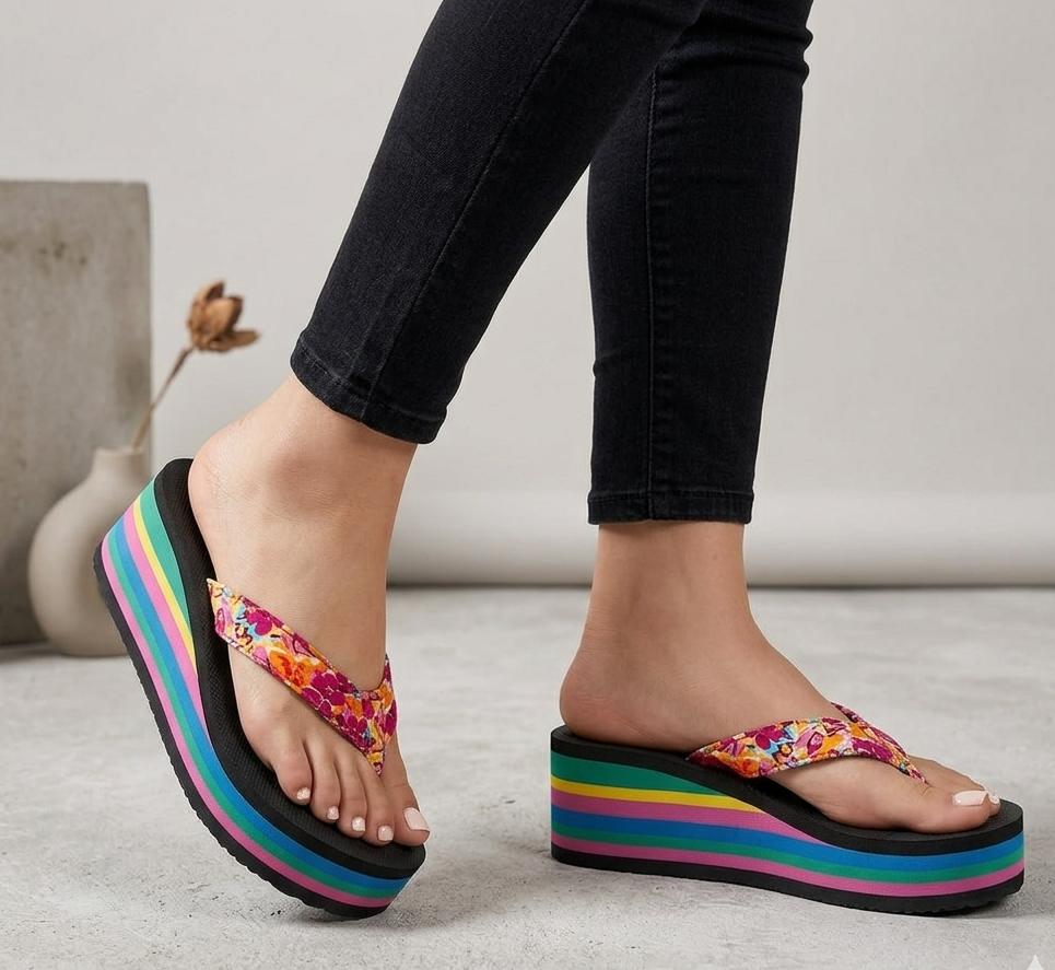 Summer vibe rainbow striped platform flipflops 3067