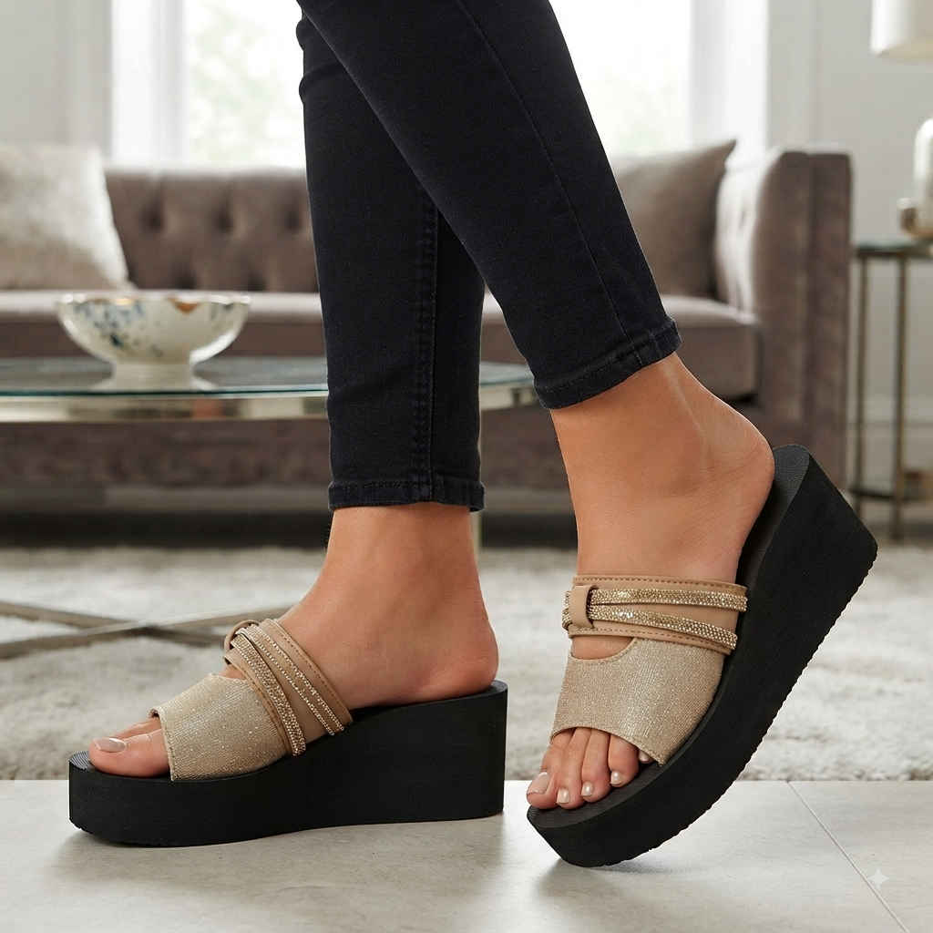 Double thin straps adorned with sparkling crystal rhinestones slipper 3084