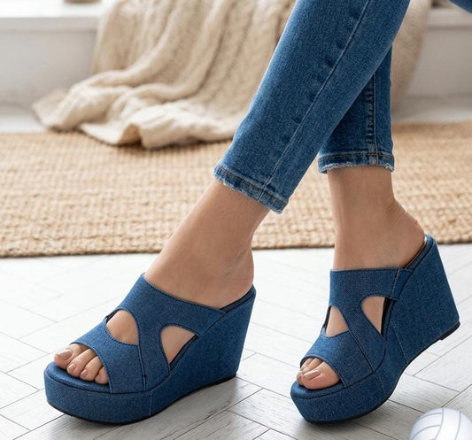 High wedge thick sole denim upper 4 inches high slipper 2988