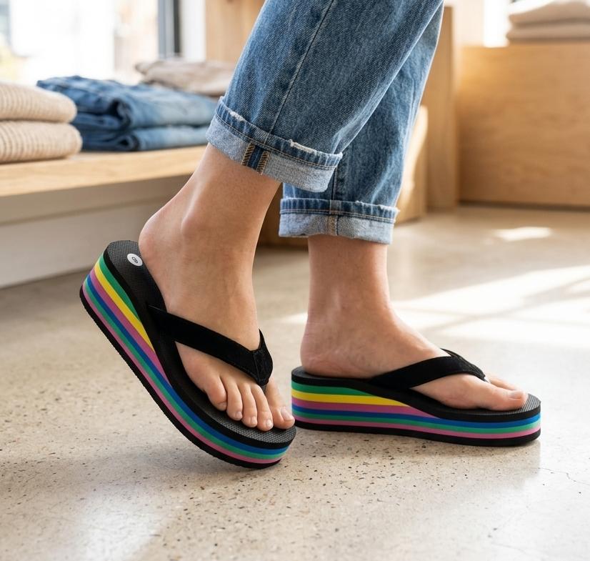 Summer vibe rainbow striped platform flipflops 3067