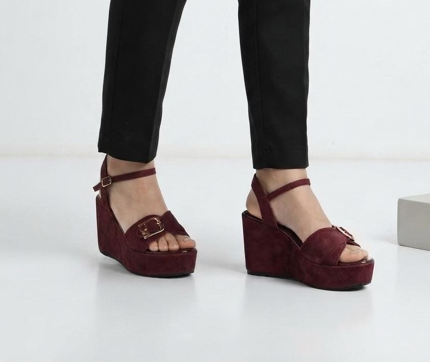 20% Off Clearance Ankle strap suede platform high wedge sandals 3053