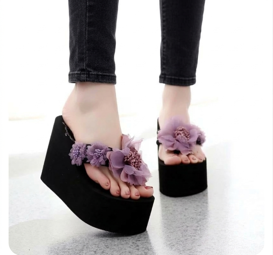 Flower bunch artificial fancy high wedge 4 inches slipper 2629