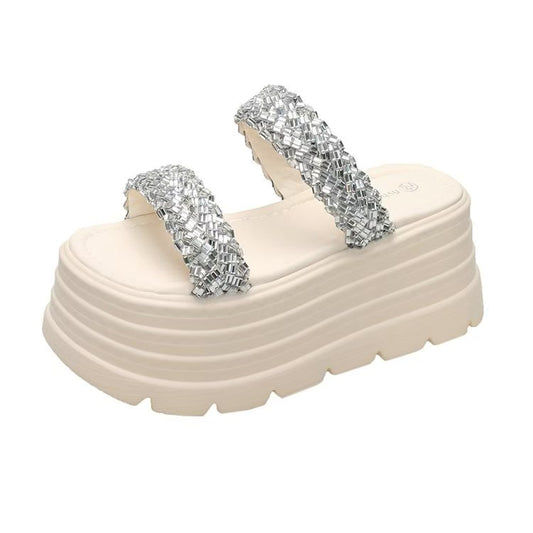 Crystal crush glitter icy step shimmer slides thick sole 3046