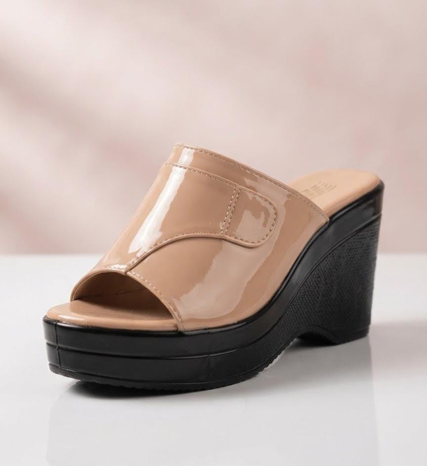 Glamour glossy shine open toe platform wedge mules 3098