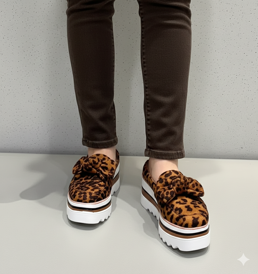 Square toe leopard print versatile platform wedges half shoes 2997