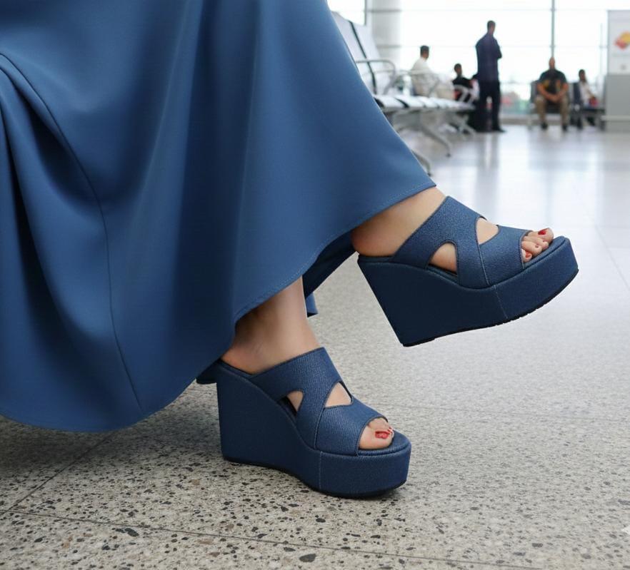 High wedge thick sole denim upper 4 inches high slipper 2988