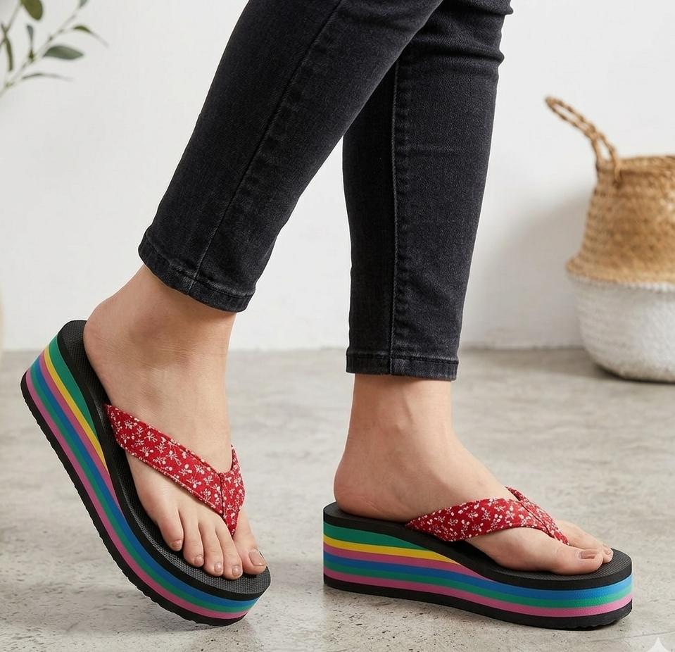 Summer vibe rainbow striped platform flipflops 3067