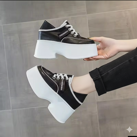 11cm increasing height platform wedge genuine leather chunky shoes 3011