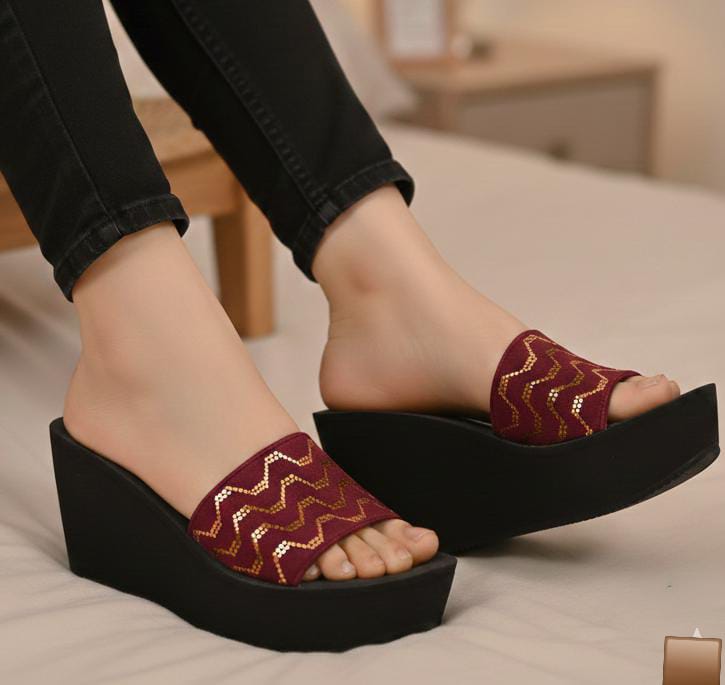 Zigzag pattern casual thick sole softie slipper 3 inches high 3029
