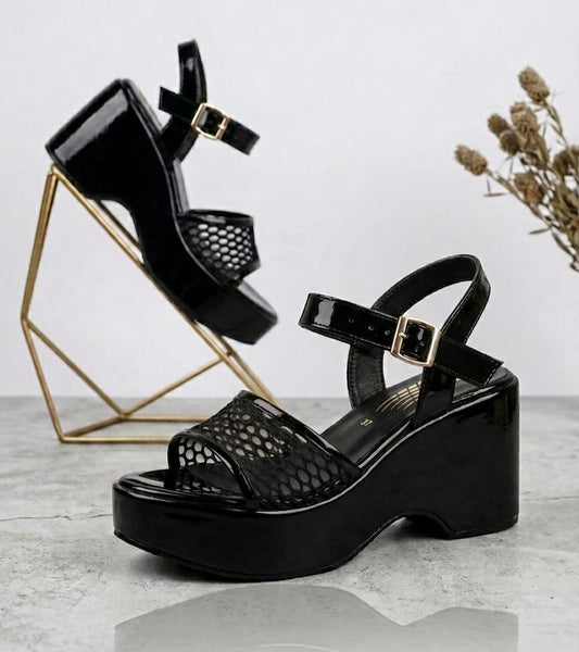 Chunky luna mesh platform ankle strap sandal 3057