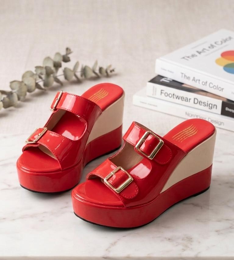 Two buckled straps platform patent high wedges mules 3062