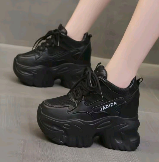 Chunky high wedge stylish 4 inches shoes for ladies