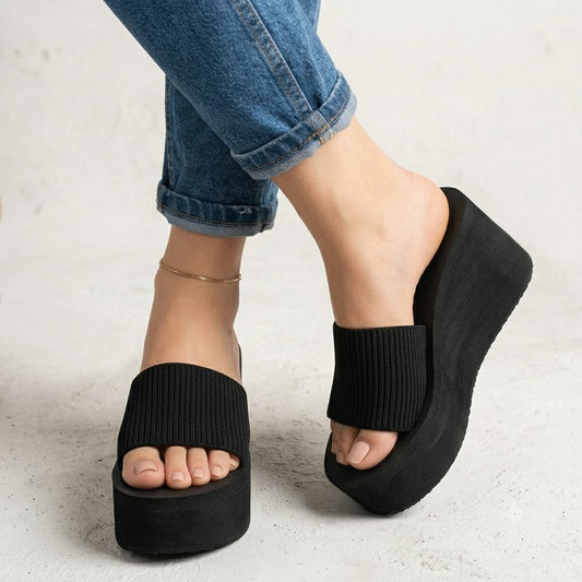 China soft sole 2908 High sole casual spongy foamy rubber softie 4 inches high slipper