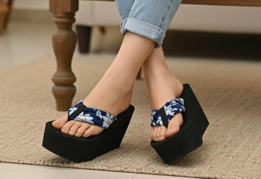 Floral multi print summer high wedges 4.5 inches slipper