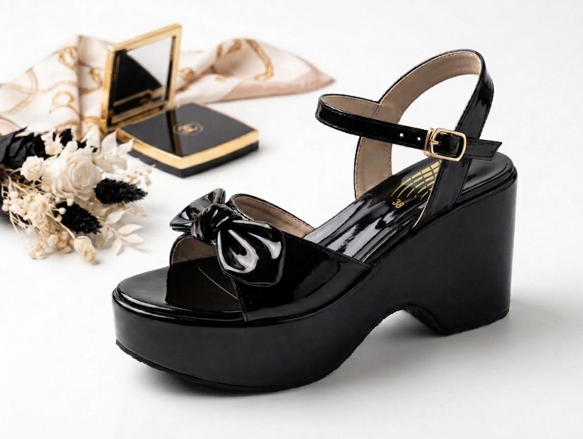 Retro chic ankle strap platform dotty knot mule sandal 3055