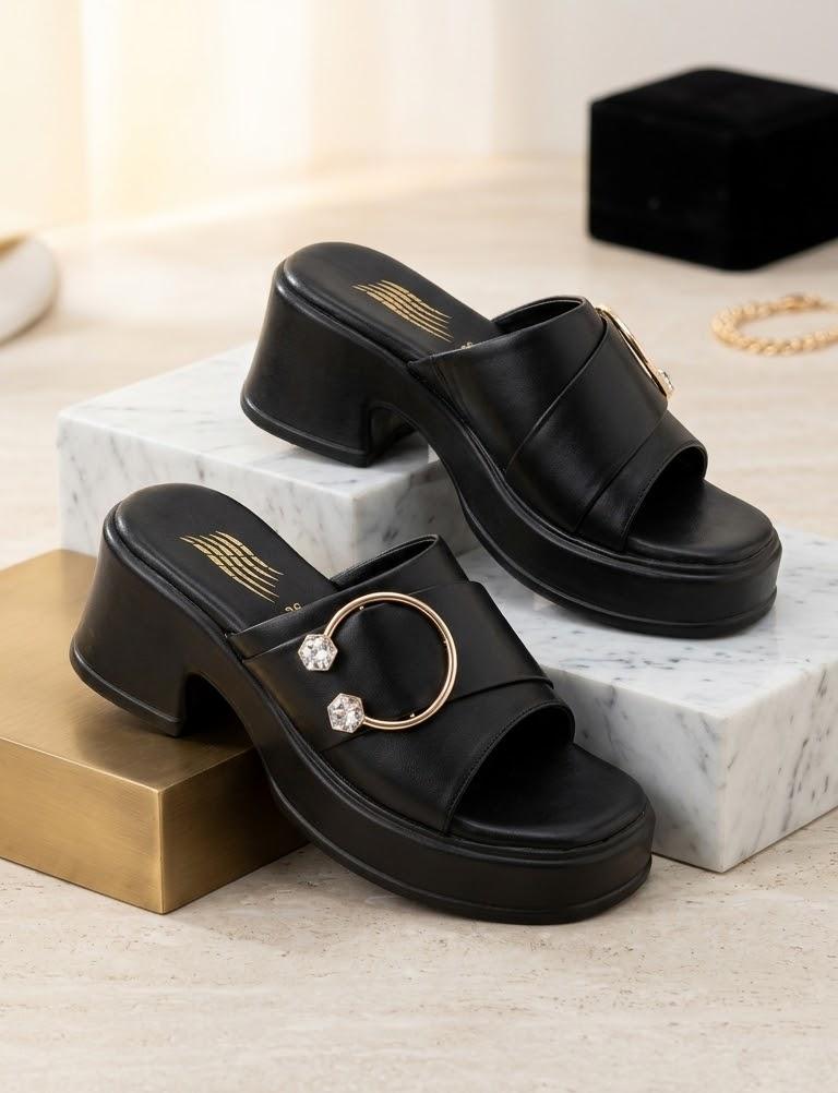 Elegant crystal loops platform wedge slides 3102