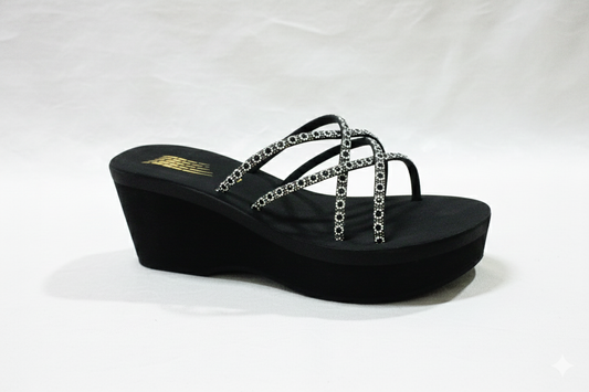 Rhinestone shiny fancy mesh wedge slipper 2.5 inches 3026