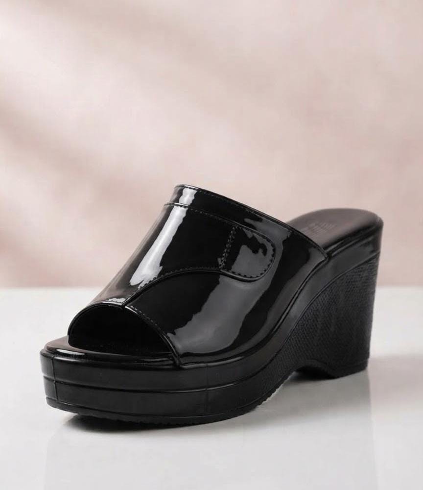 Glamour glossy shine open toe platform wedge mules 3098