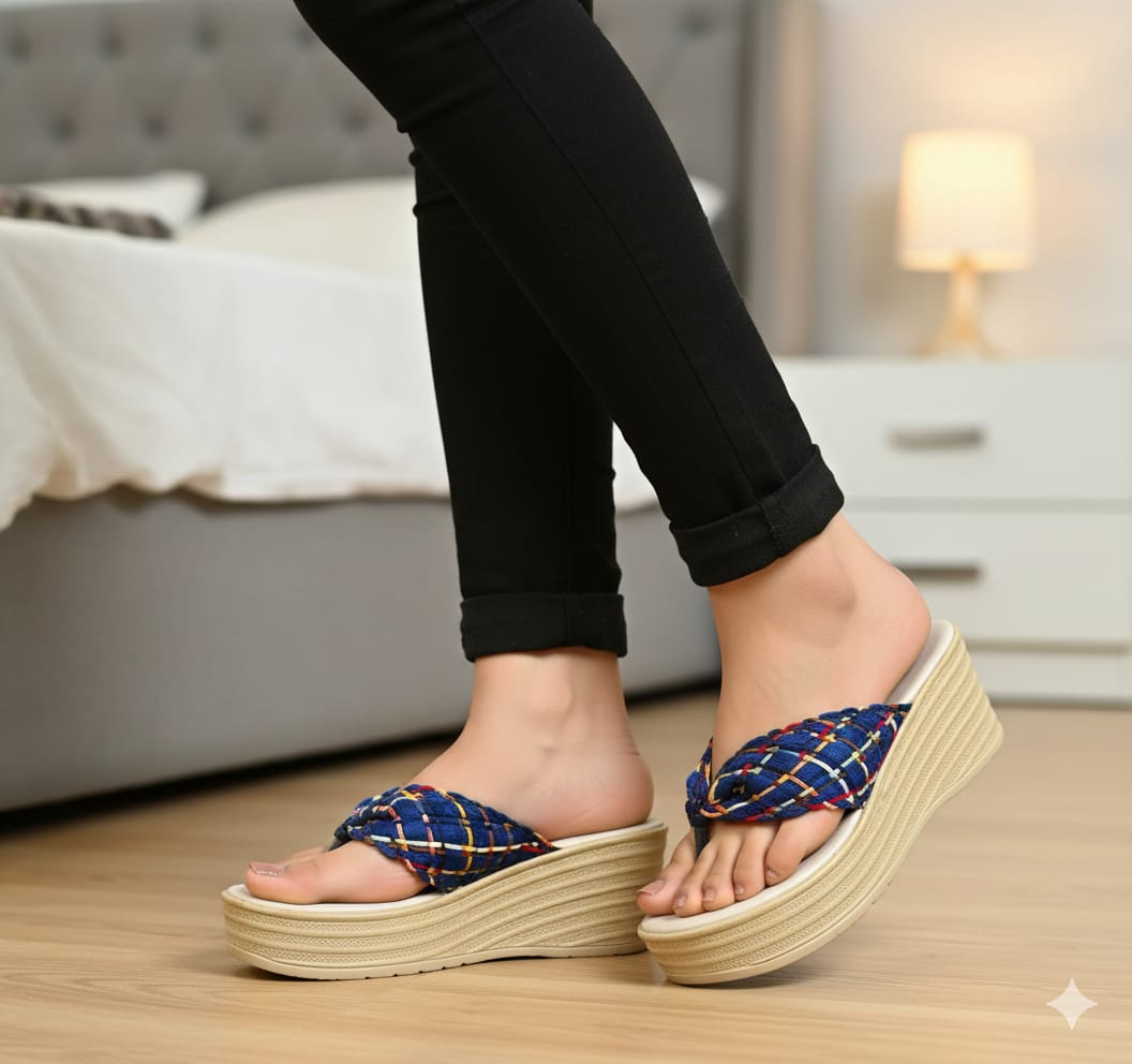 Wooden style fancy fabric upper 2.75 inches slipper