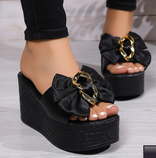 WOMEN WEDGE SLIPPER WOMEN SUMMER WEDGE SANDAL OPEN TOW HEEL WITH BOW 2959