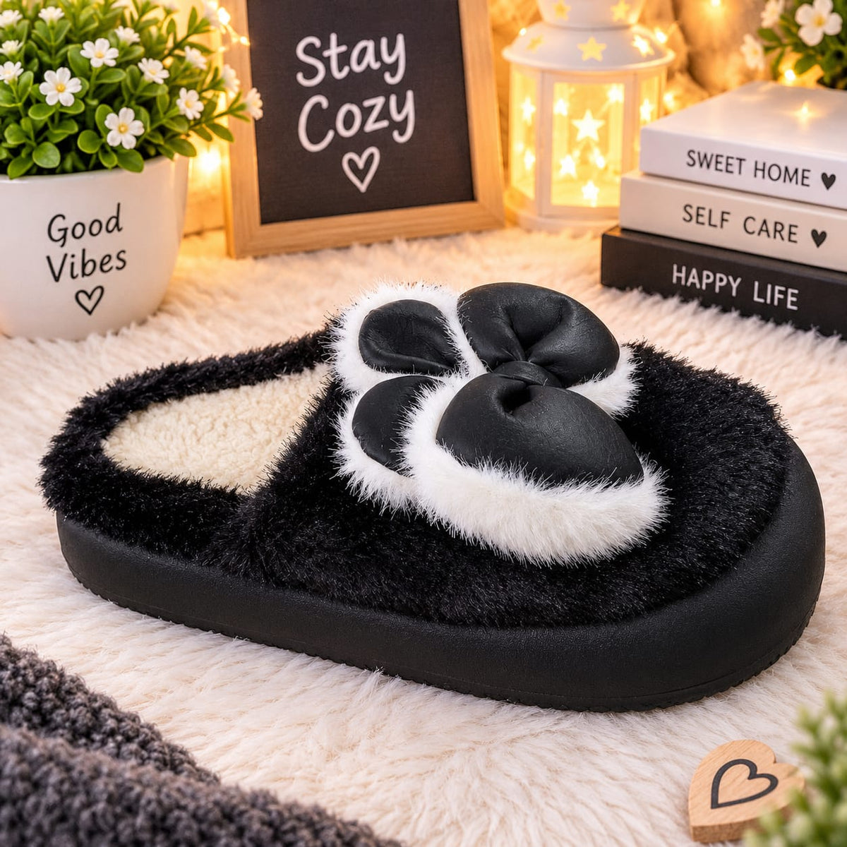 Fluffy cute rabbit bow warm fur shoes for winter 3103