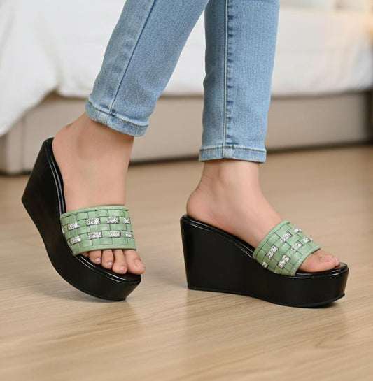 Beautiful fancy wedge 4 inches high heel slipper
