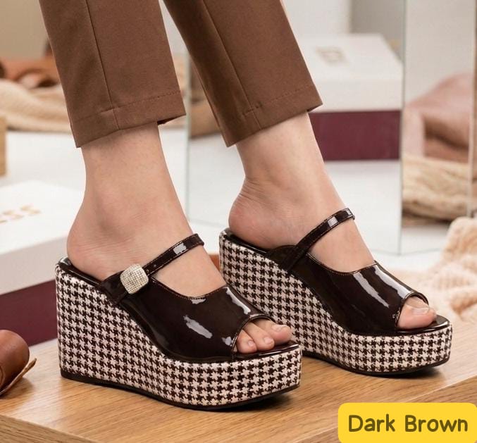 Modern houndstooth classic platform wedges mules 3061