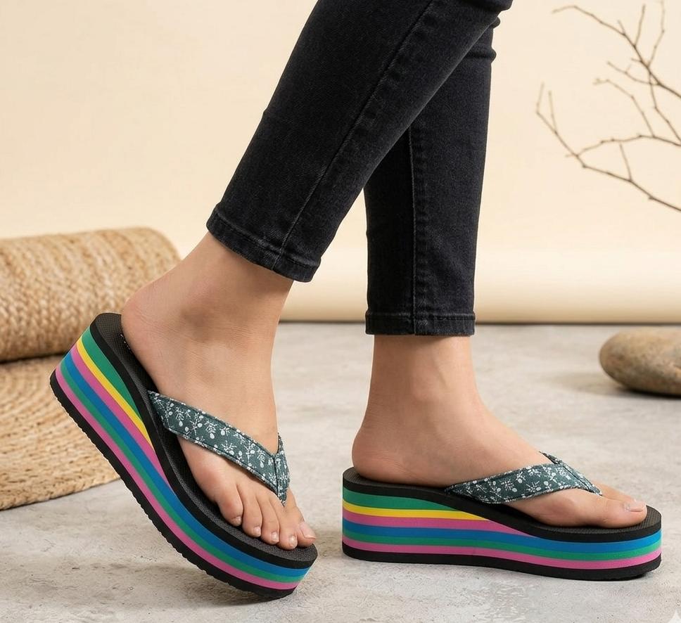 Summer vibe rainbow striped platform flipflops 3067