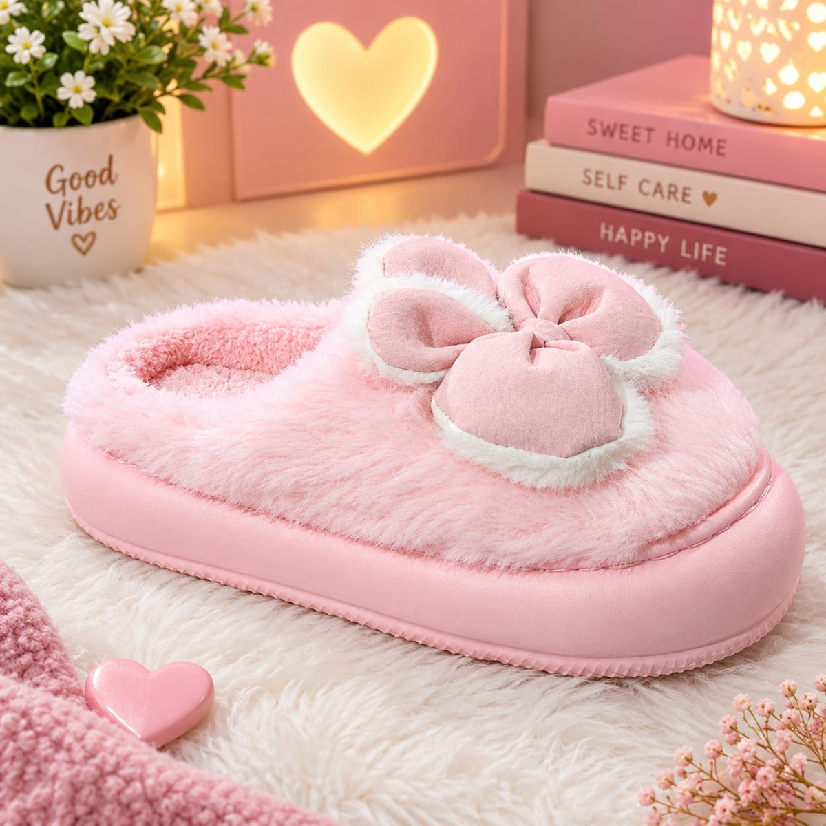 Fluffy cute rabbit bow warm fur shoes for winter 3103