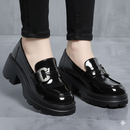 Mid heel chunky slip on versatile loafers deep mouth 2994