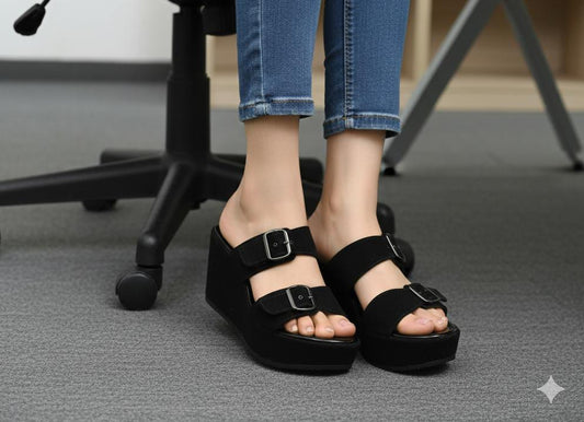 High sole casual velvet upper 3.5 inches slipper