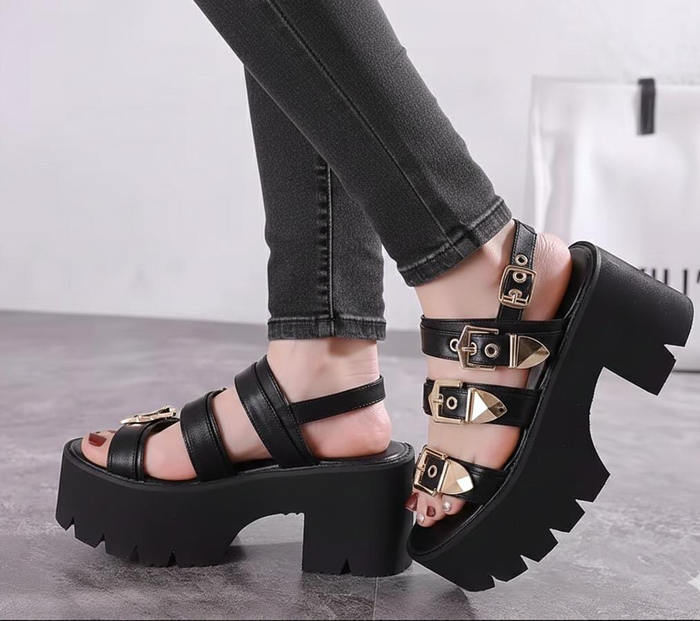 Open toe stylish chunky backless ankle thick sole sandals 3041