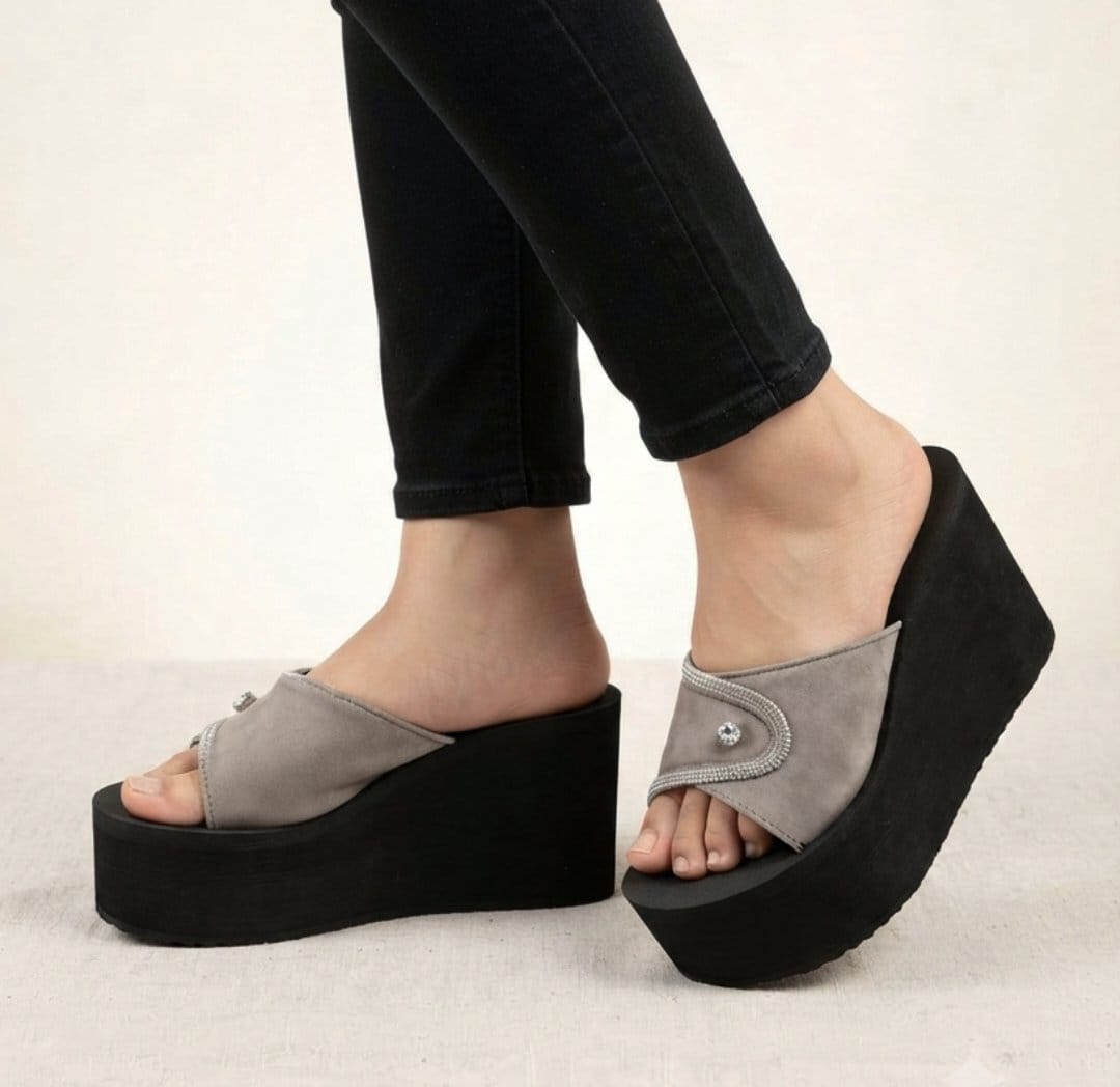 Starlight crystal velvet sparkle high platform wedges slides 3088