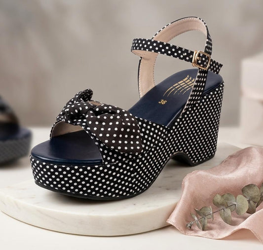 Retro chic ankle strap platform dotty knot mule sandal 3055