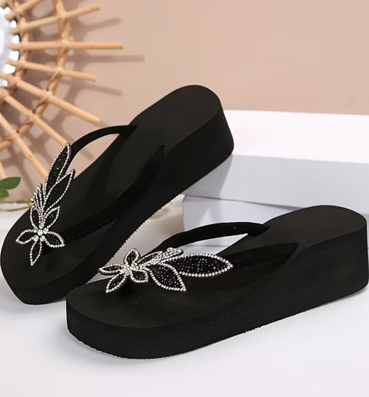 Rhinestone floral leaf pattern casual 2 inches slipper 2918 KHI-AD