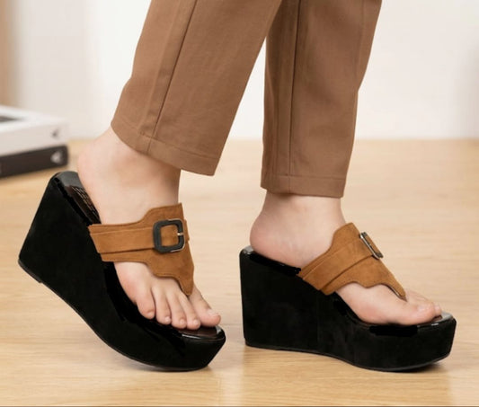 Velvet touch urban wedge elevated platform mules 3058