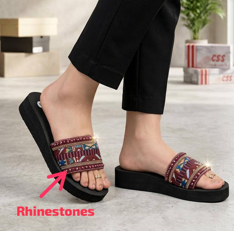 China sole light weight Rhinestones geometric vibe embellished straps slides 3064