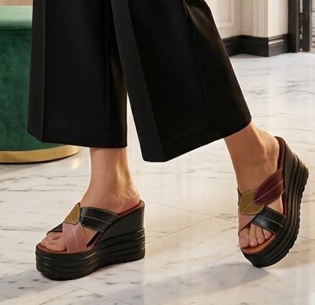 Stella multi leaf straps high wedge platform slides 3075